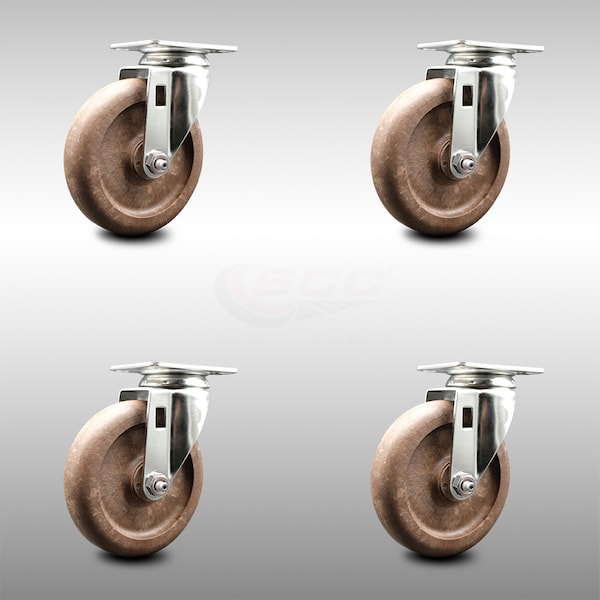 5 Inch 316SS High Temp Glass Filled Nylon Wheel Swivel Top Plate Caster Set SCC